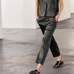NWT ZARA HEAVYWEIGHT SATIN PANTS ZW COLLECTION ANTHRACITE GREY